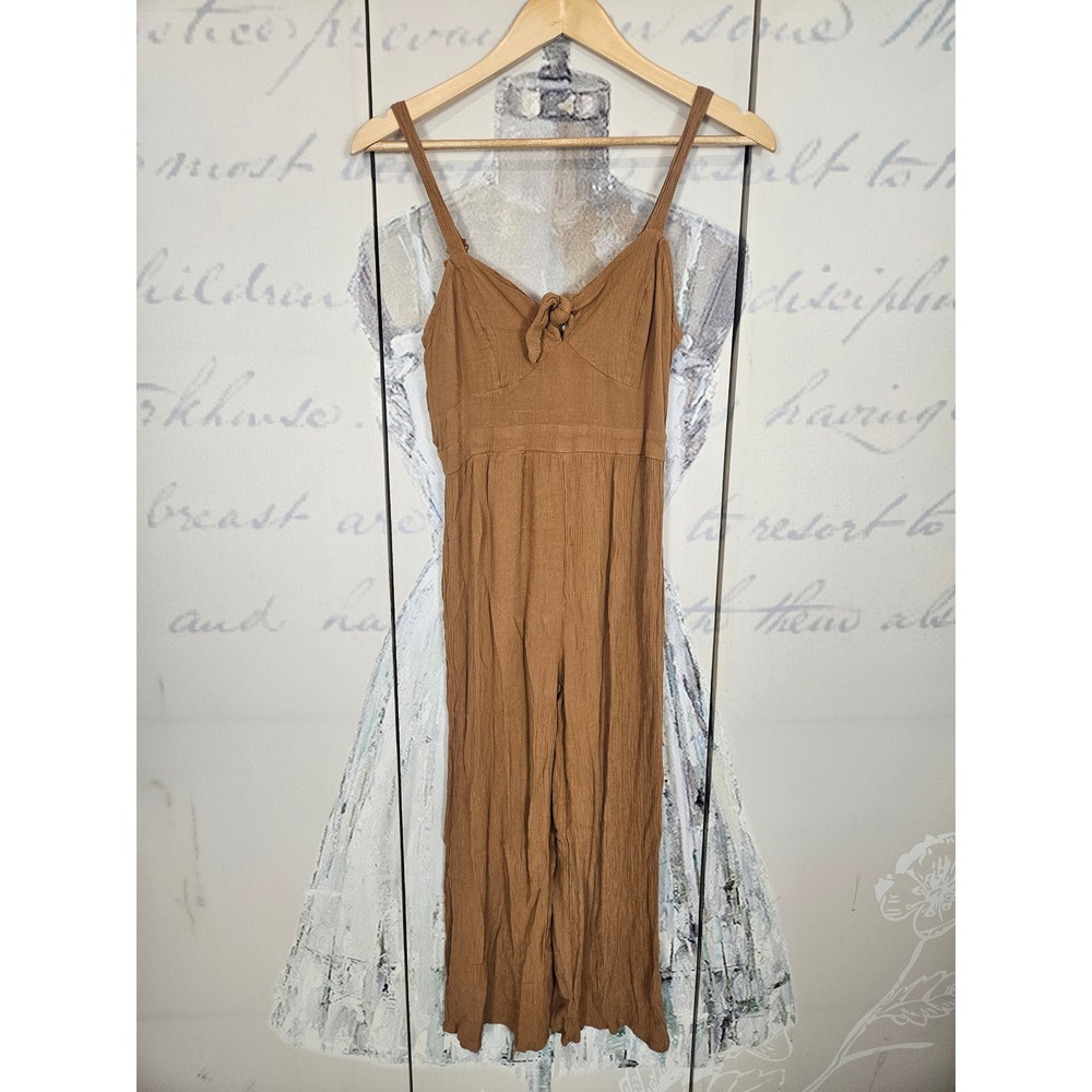 Derek Heart Womens Brown Rayon Gauze Wide Leg Tie Front‎ Jumpsuit Small 8389